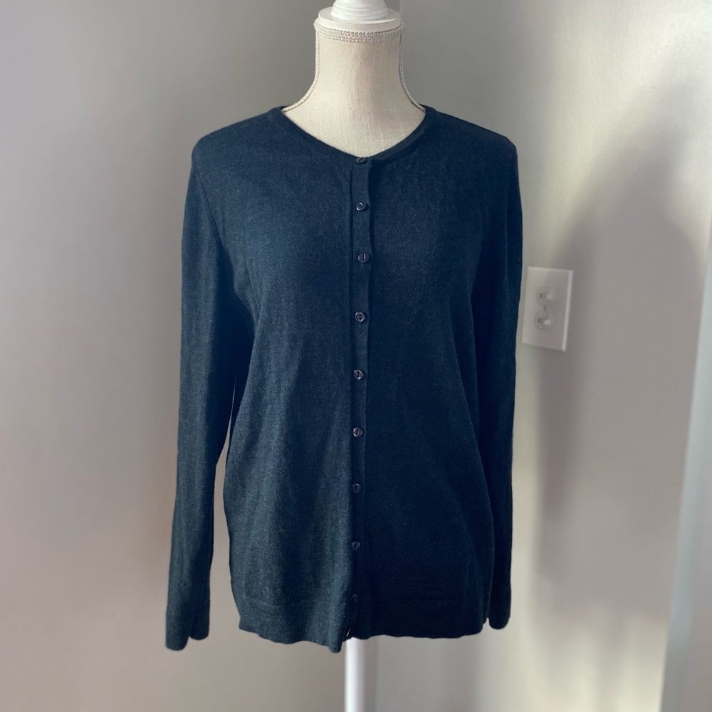 Knittons Charcoal Black Button Front Classic Cardigan